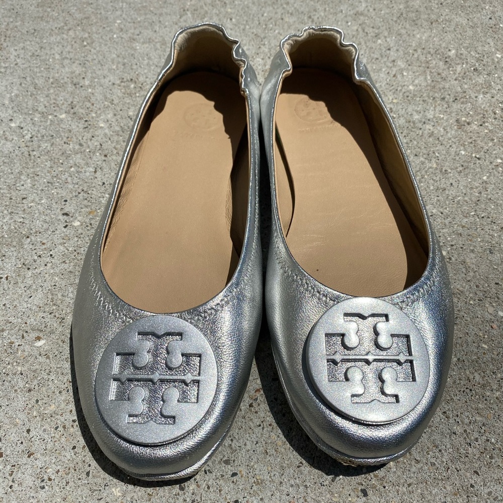 Tory Burch Silver Travel Flats
